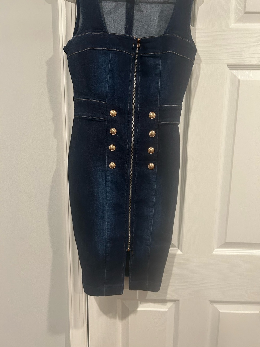 VENUS Blue Denim-Look Dress with Black Trim